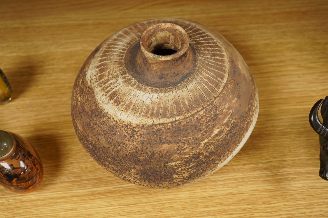 A studio pottery squat vase, with signature to base-14cm high
